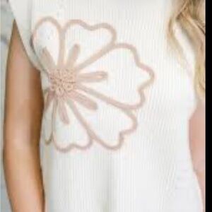 She + Sky Cream Sweater with Pink Floral Design